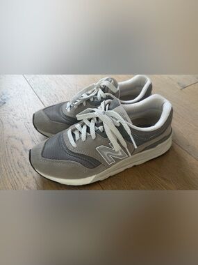 New Balance Gray & White Suede and mesh Sneakers.